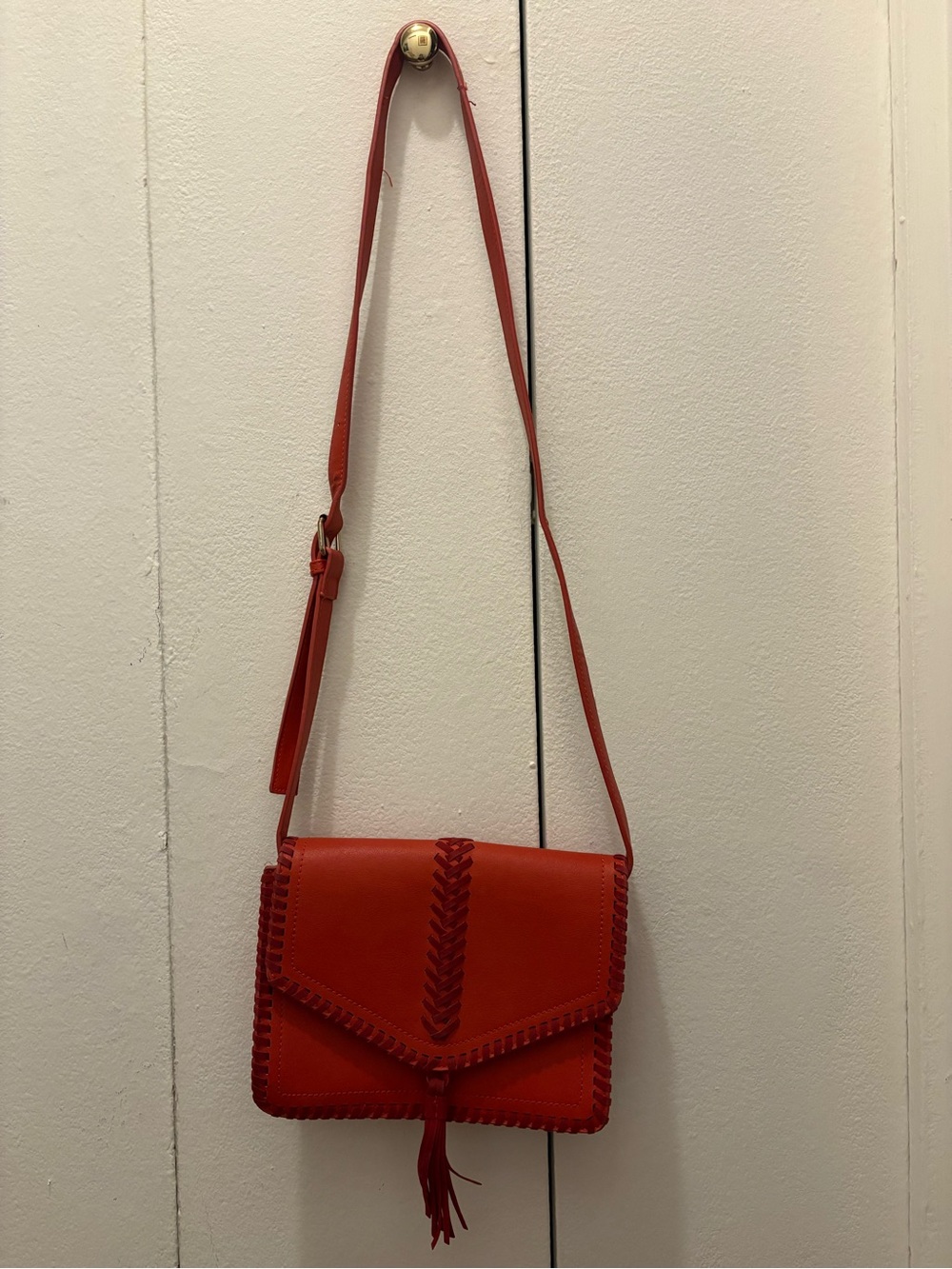 BCBGeneration Red Whipstitch Crossbody with Tassel